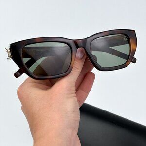 Saint Laurent SLM127/F 003 BRAND NEW Sunglasses Shiny Havana Green Cat Eye Women